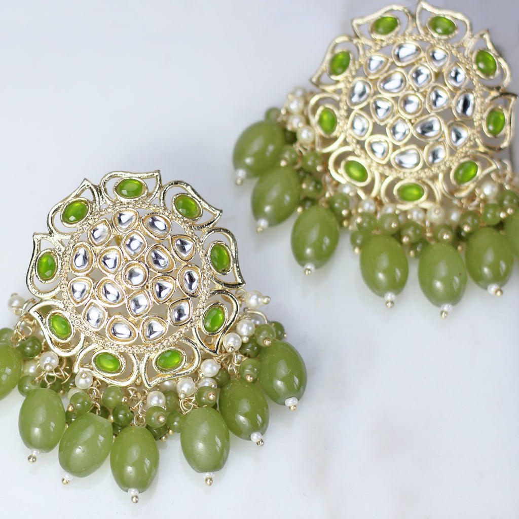 Mehndi Green Flower Pearl Drop Earring