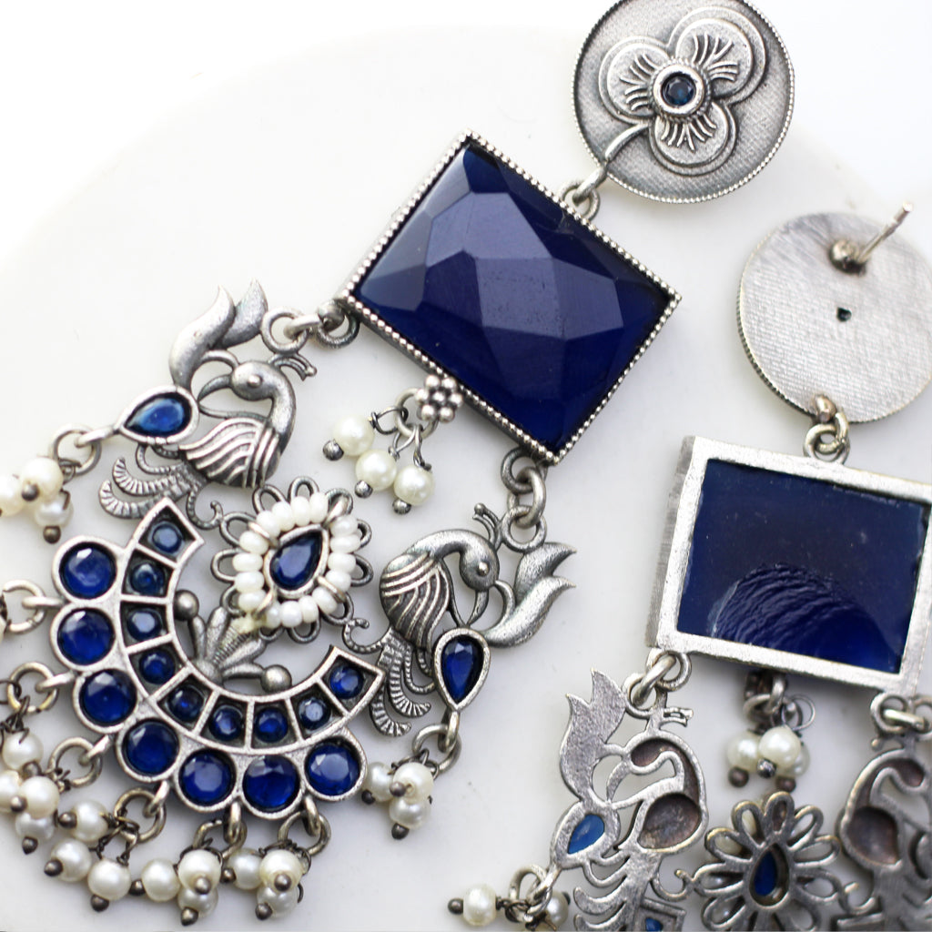Blue Bird Tribal Pearl Drop Earring - Rabal