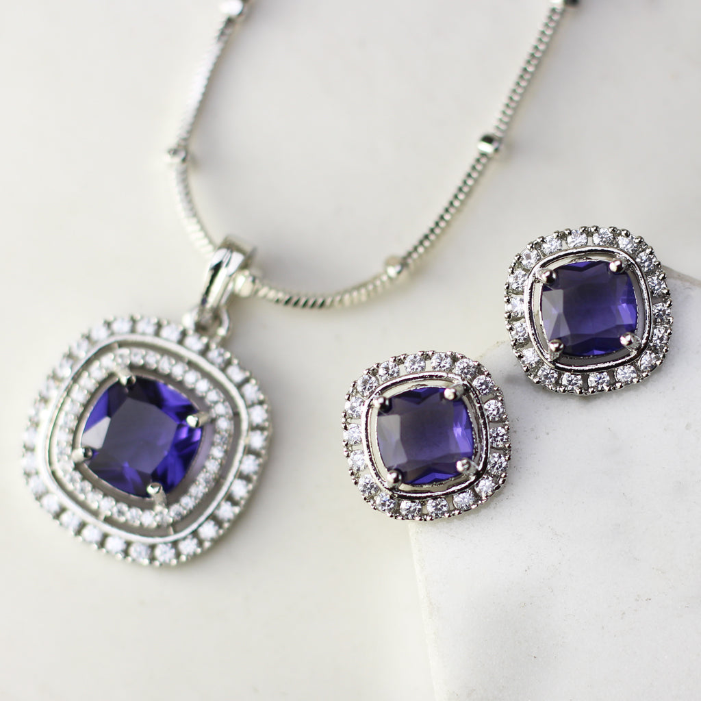 Purple Zircon Pendant Set I With Chain - Rabal