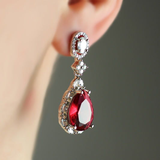 Red Zircon Drop Earring - Rabal