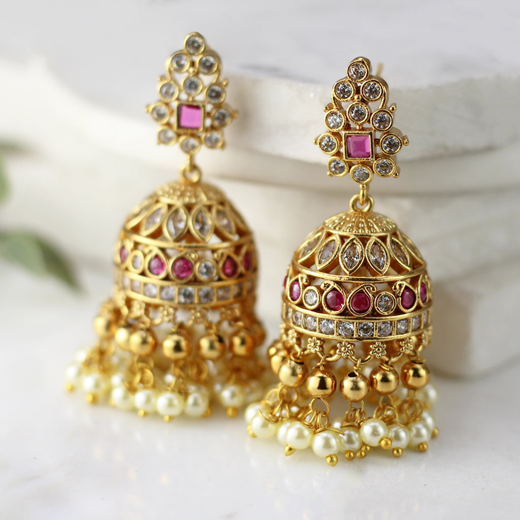 Ruby Zircon Jhumke I Earring - Rabal