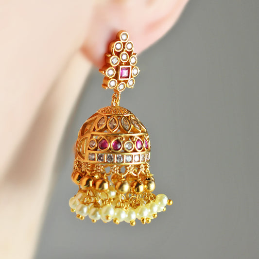 Ruby Zircon Jhumke I Earring - Rabal