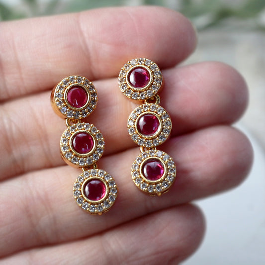 Ruby Three Layer Antique Necklace Set I With Earrings - Rabal