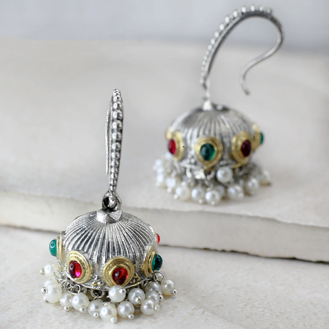 Tribal Hook Jhumke I Green / Ruby I Earring