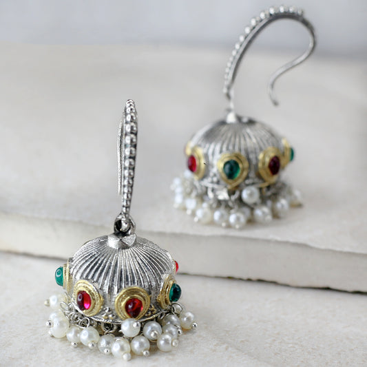 Tribal Hook Jhumke I Green / Ruby I Earring