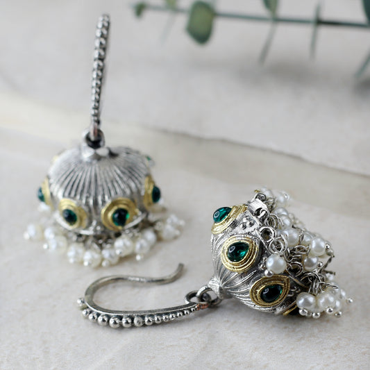 Tribal Hook Jhumke I Green I Earring