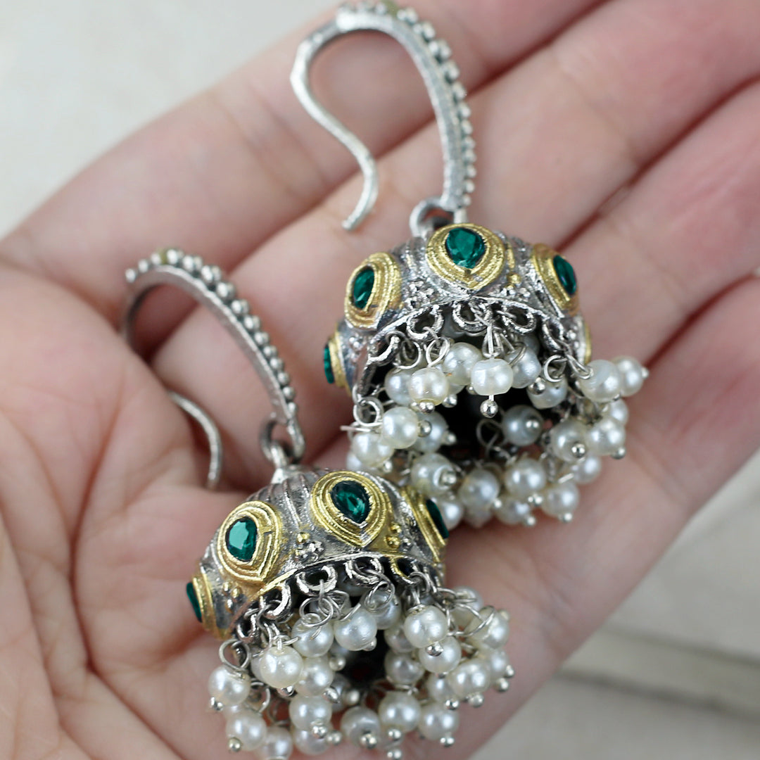 Tribal Hook Jhumke I Green I Earring