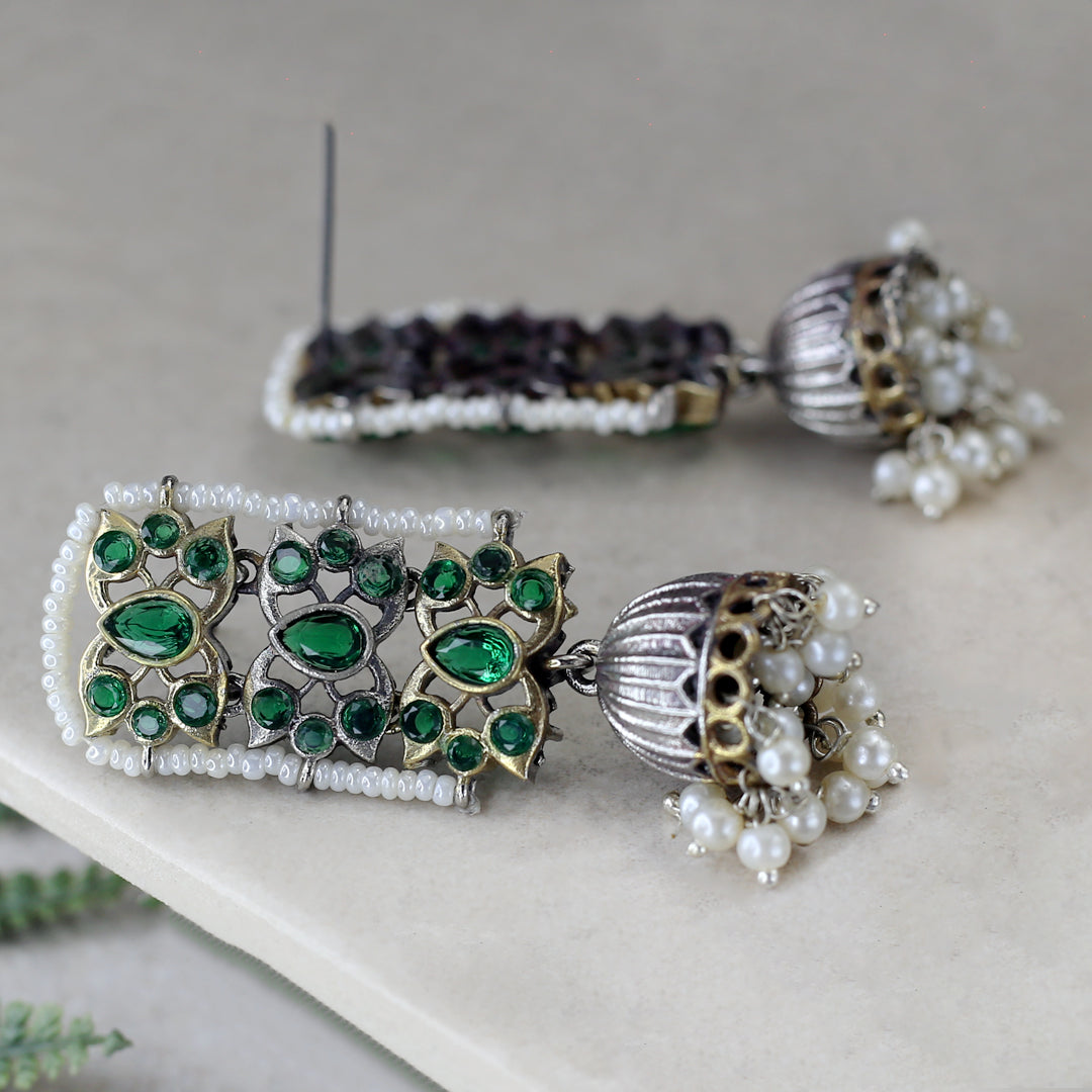 Tribal Pearl Jhumke I Green I Earring