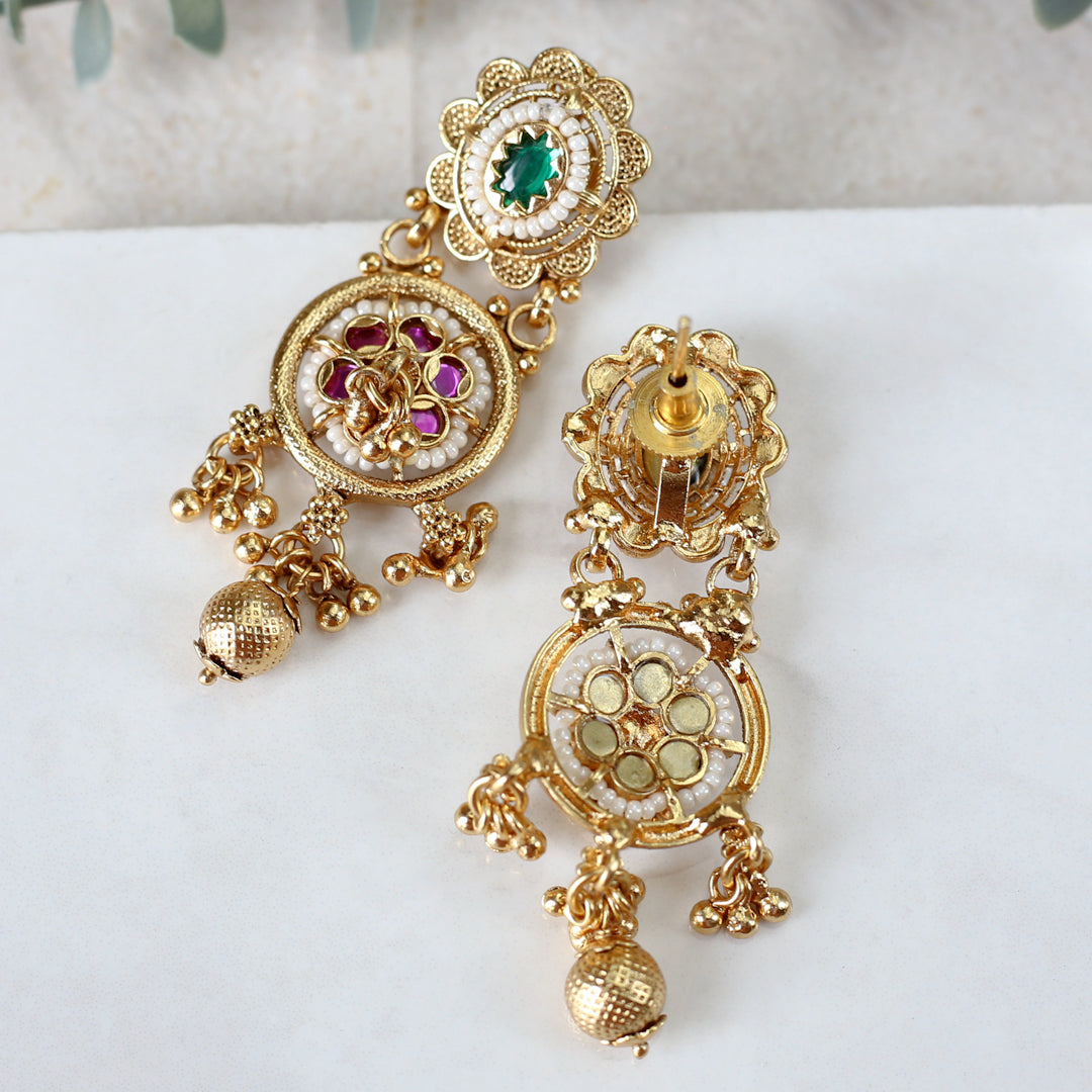 Flower Ruby / Green Drop Earring