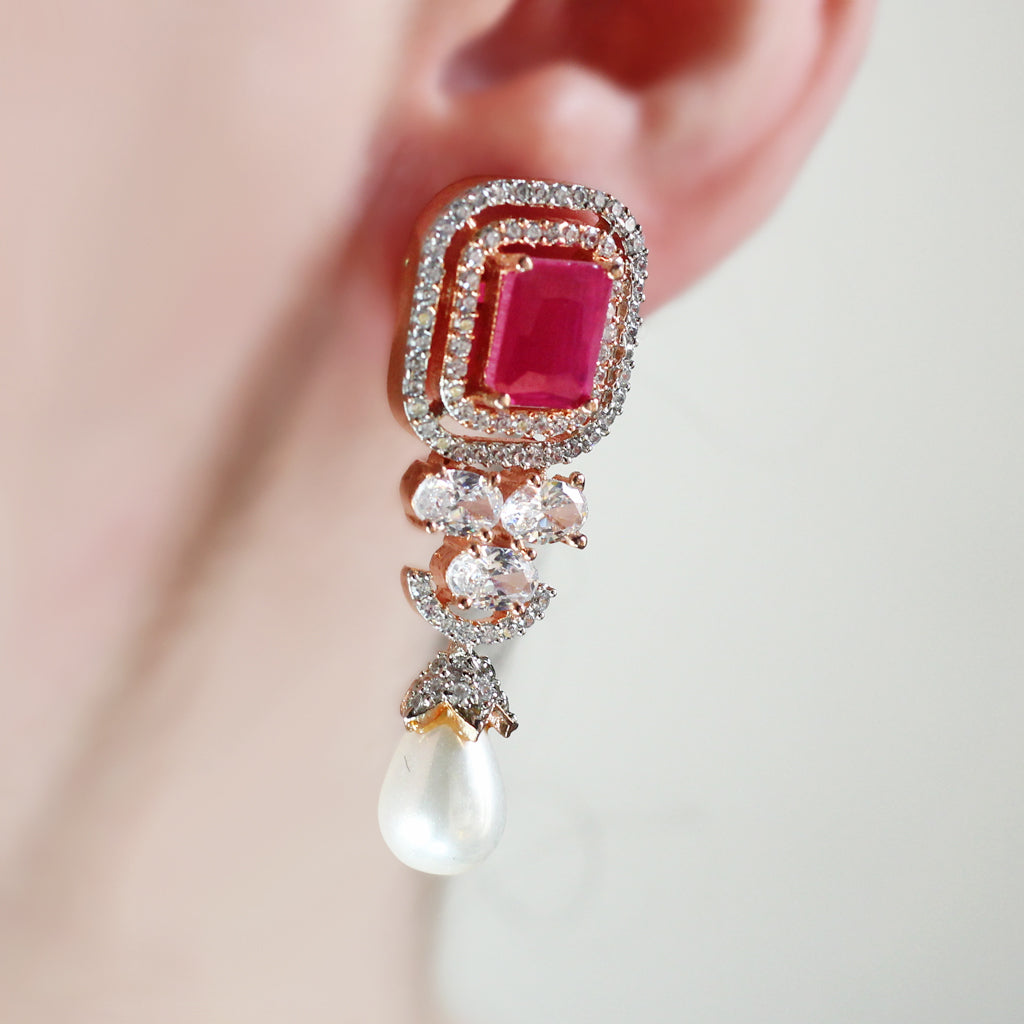 Ruby Statement Zircon Drop Earring