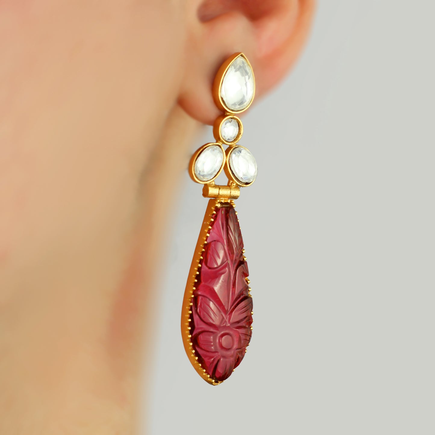 Red Carved Drop Earring - Rabal
