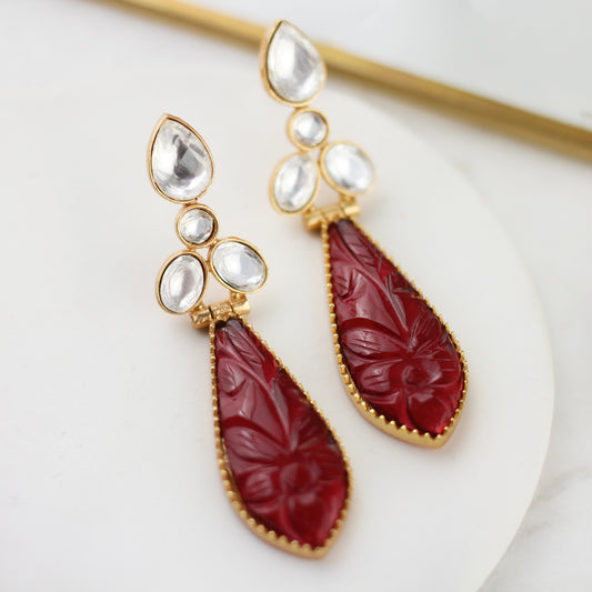 Red Carved Drop Earring - Rabal
