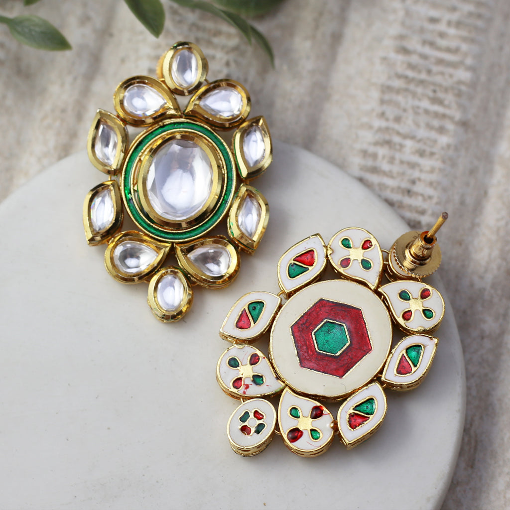 Statement Kundan Green Earring