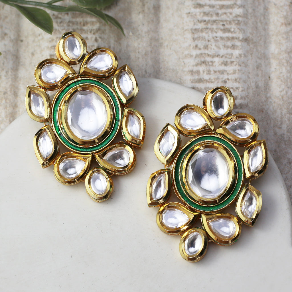 Statement Kundan Green Earring
