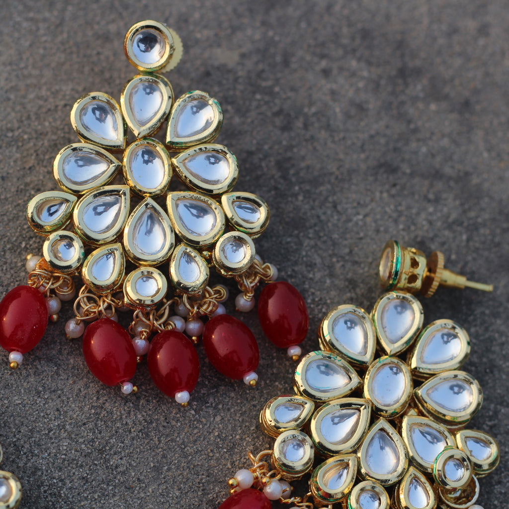 Red Kundan Drop Earring