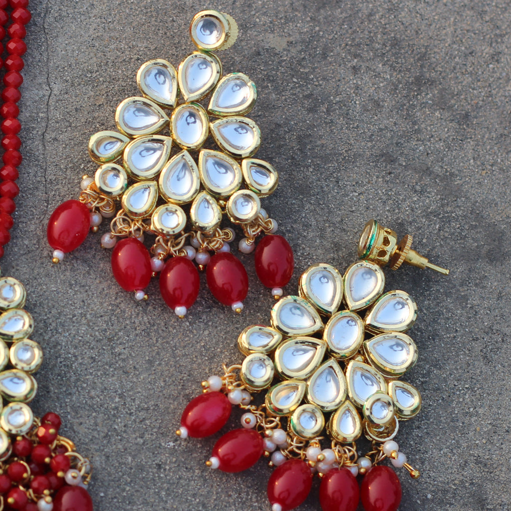 Red Kundan Drop Earring