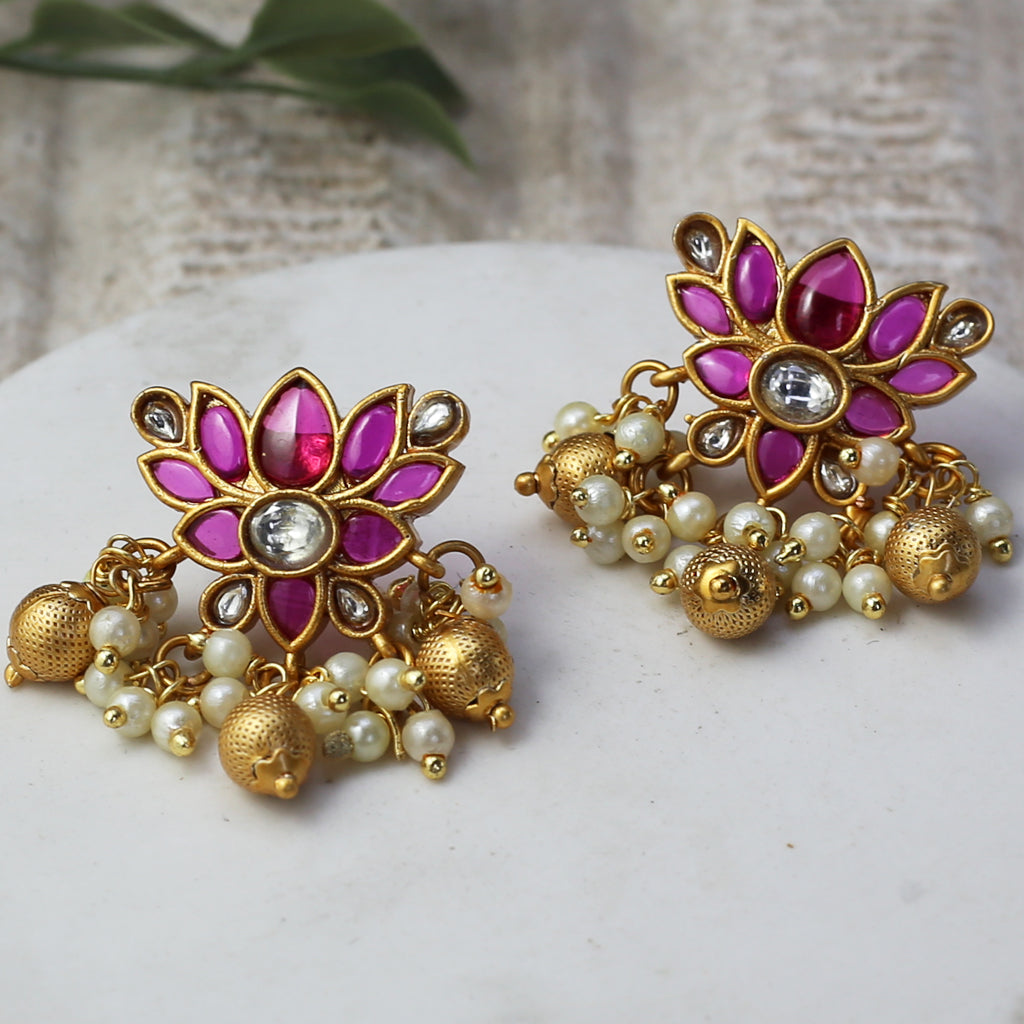 Ruby Flower Earring