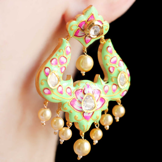White / Green Double Sided Hand Painted Earring