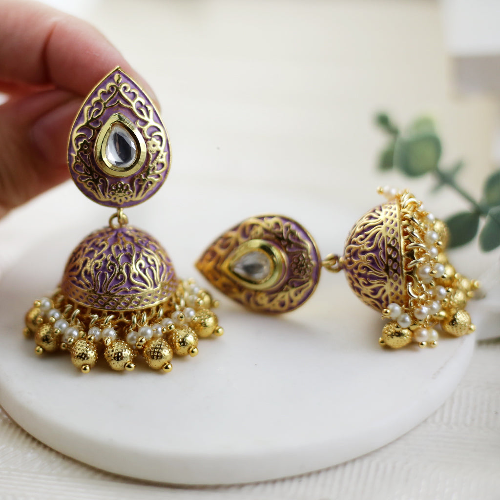 Purple Carved Jhumke