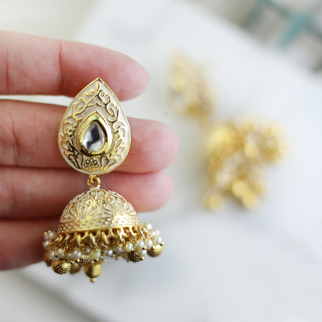 White Carved Jhumke