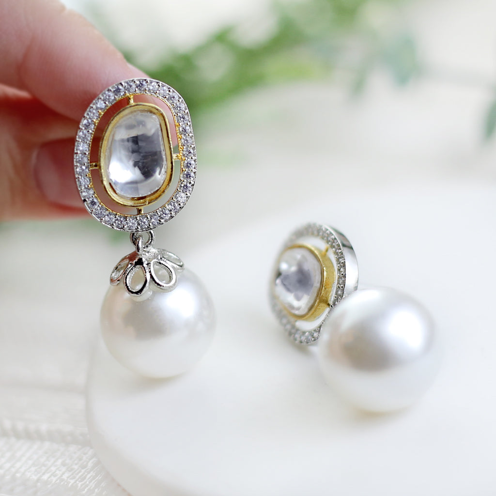 White Pearl Silver Drop Earring