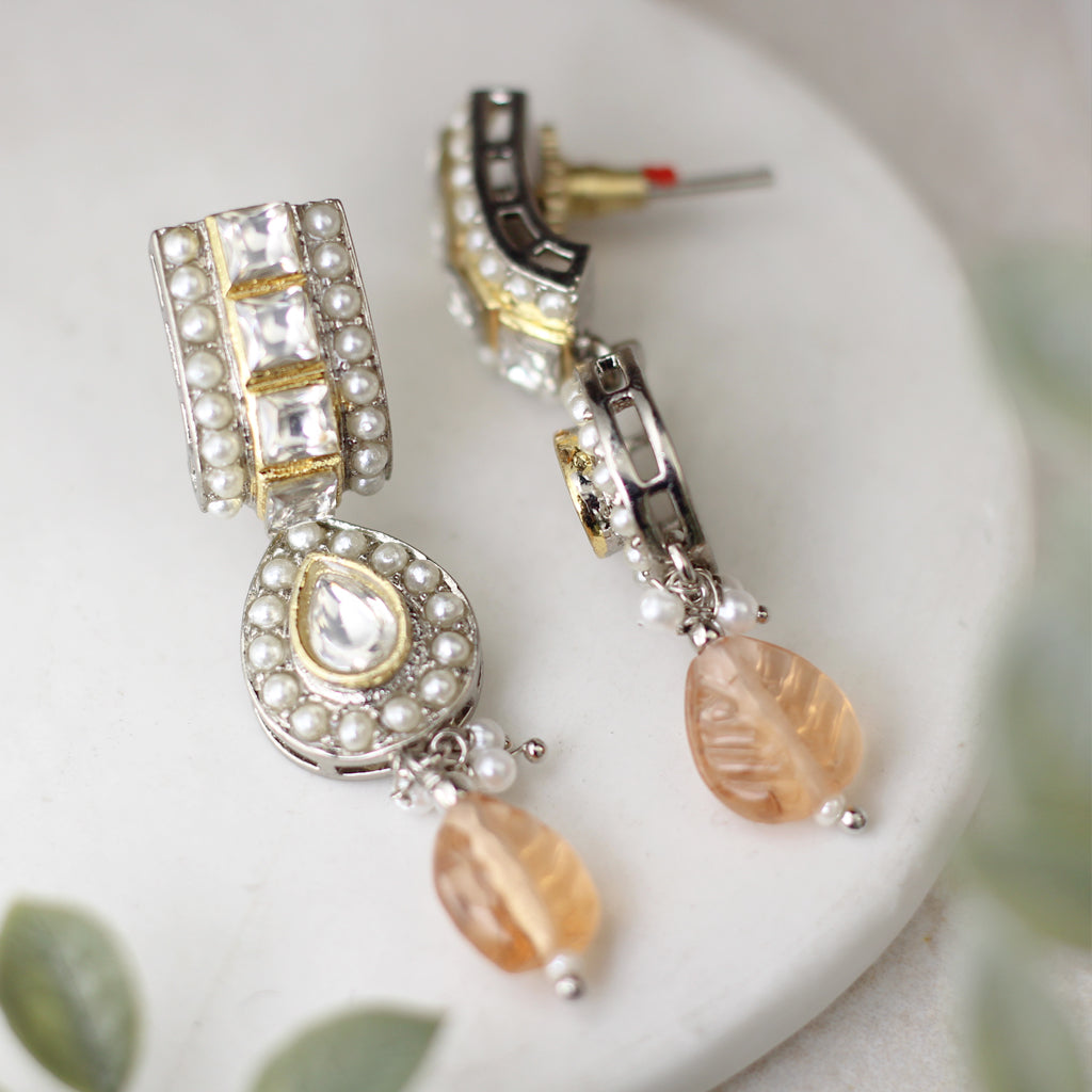 Peach Statement Pearl Drop Earring