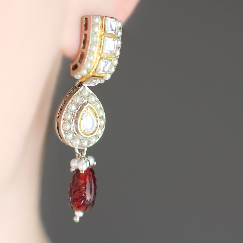 Maroon Statement Pearl Drop Earring