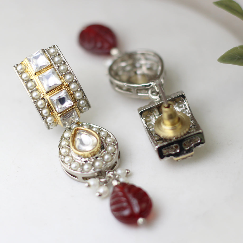 Maroon Statement Pearl Drop Earring