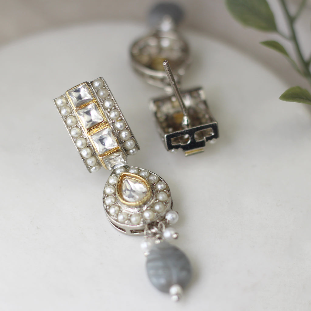 Grey Statement Pearl Drop Earring