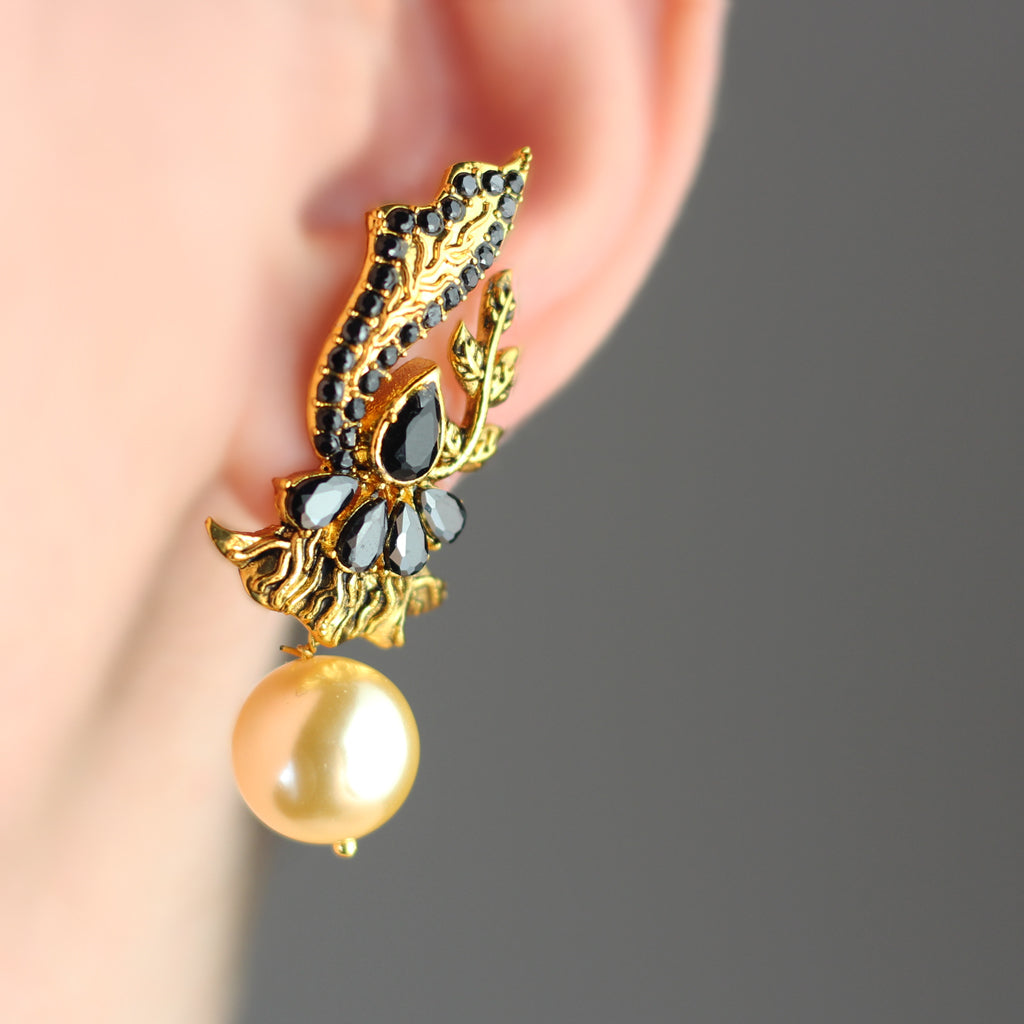 Black Statement Flower Drop Earring