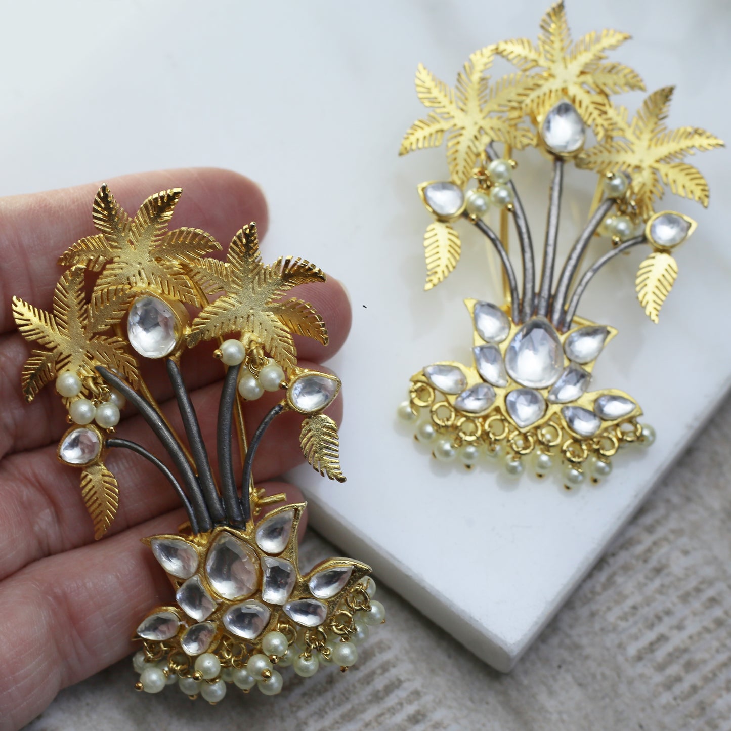 Statement Palm Kundan Drop Earring