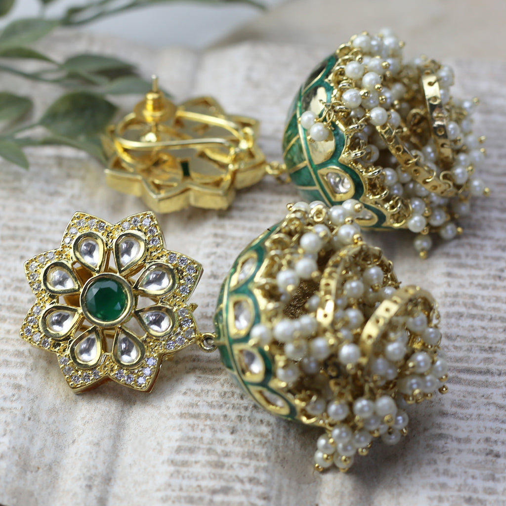 Green Statement Drop Jhumke I Earring