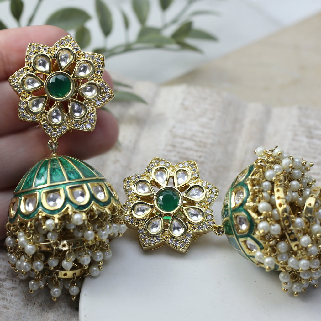 Green Statement Drop Jhumke I Earring