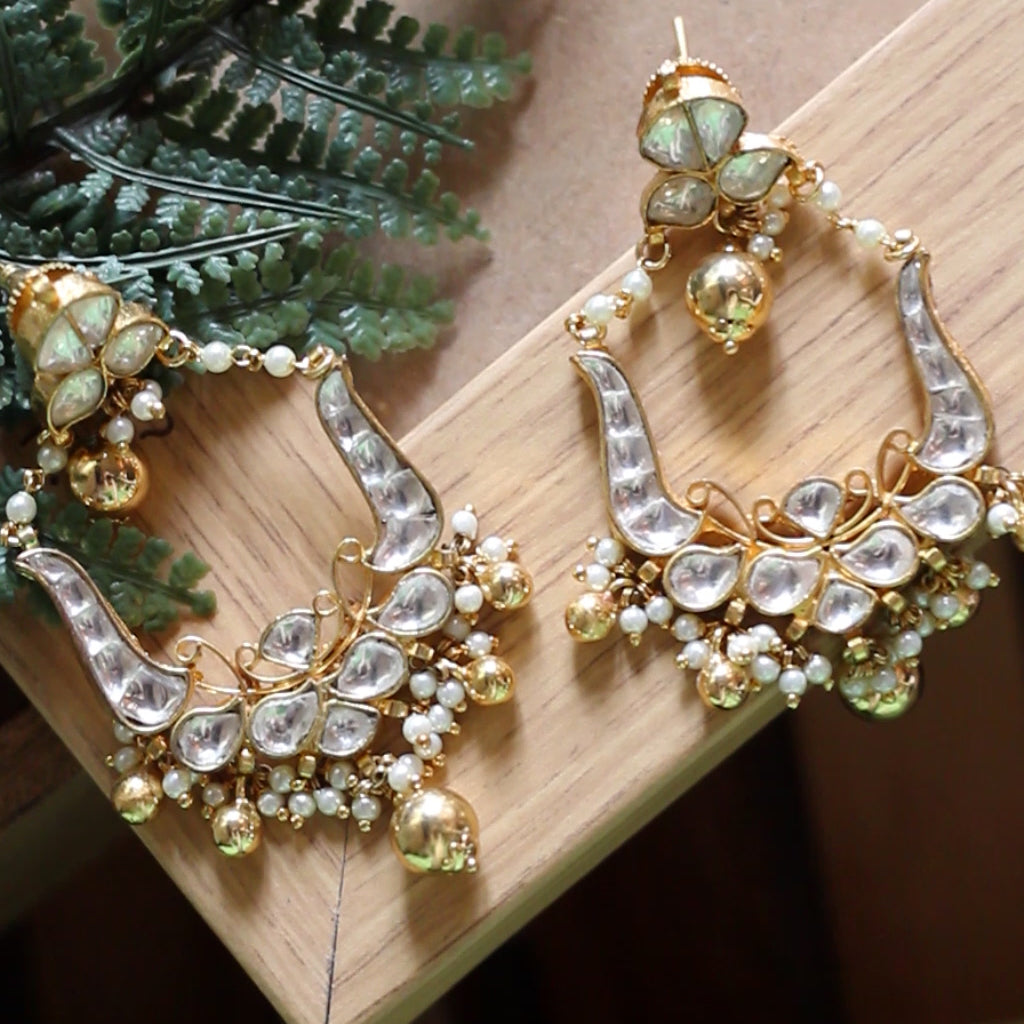 Gold Kundan Statement Drop Earring