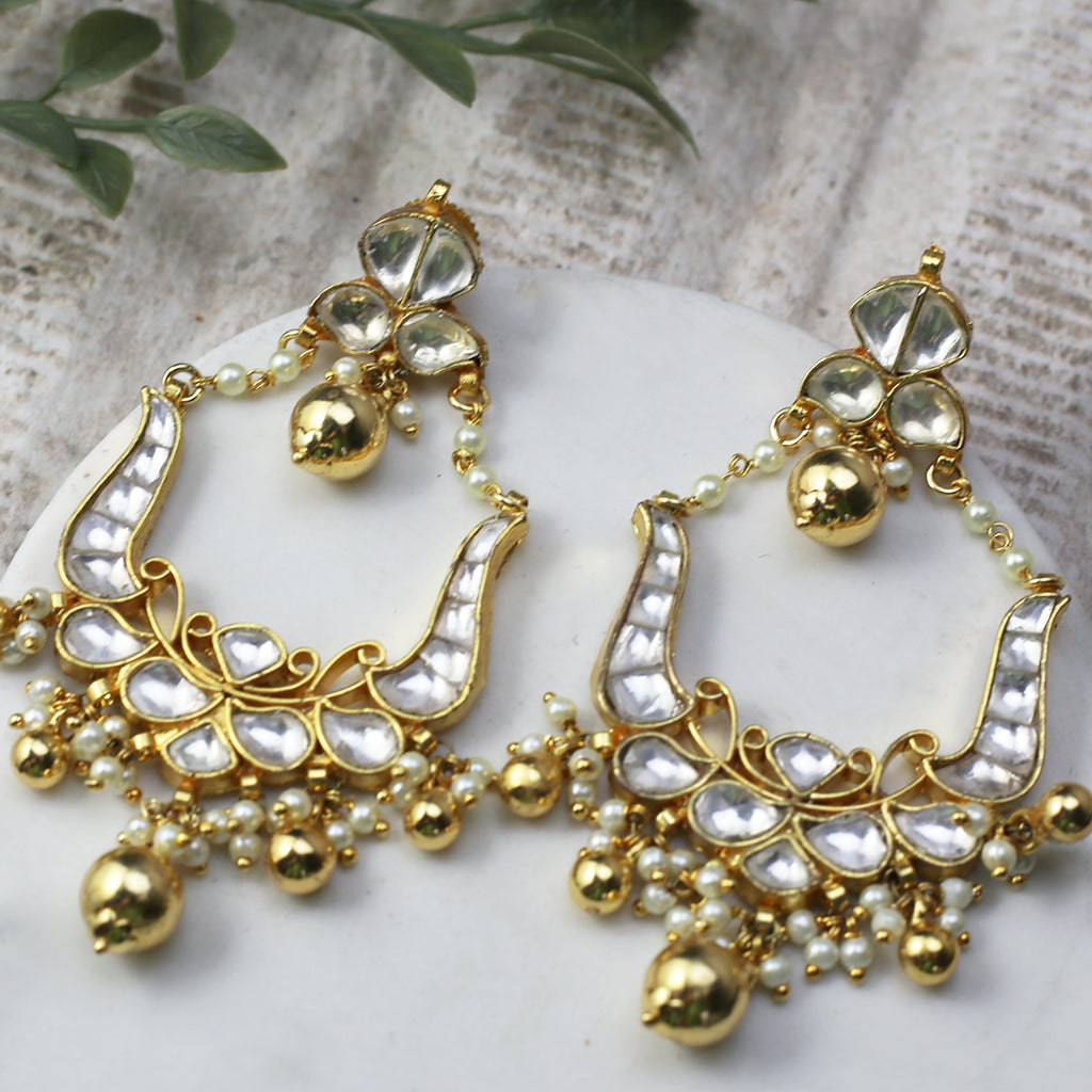 Gold Kundan Statement Drop Earring