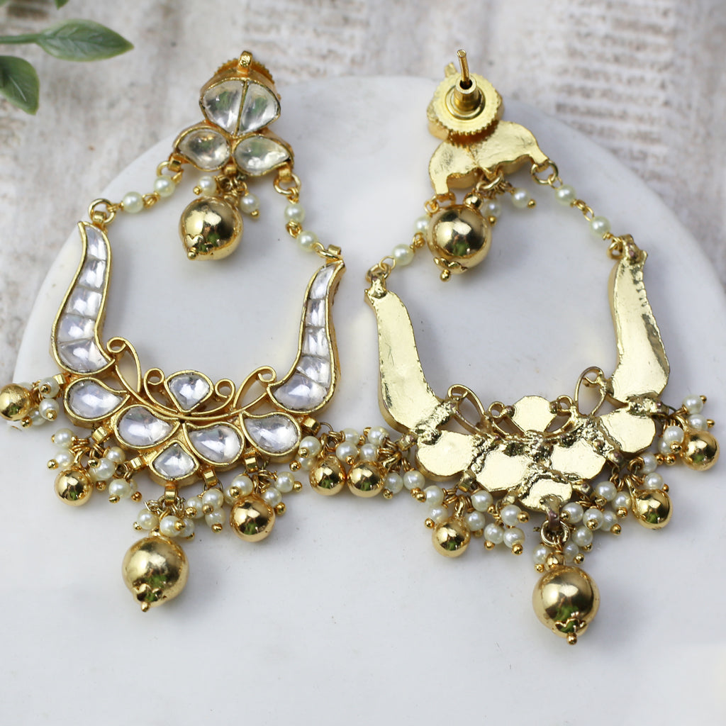 Gold Kundan Statement Drop Earring