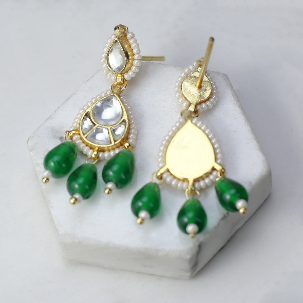 Green Kundan Drop Earring