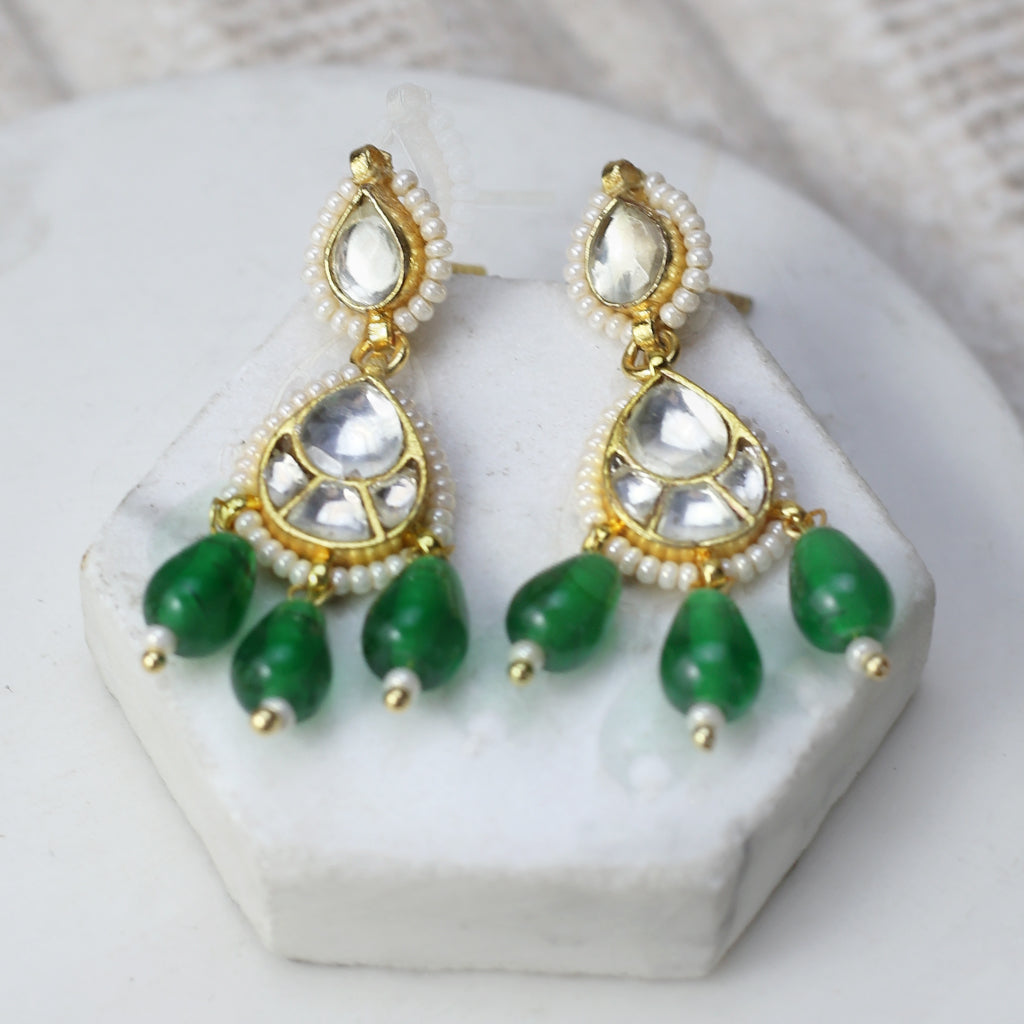 Green Kundan Drop Earring