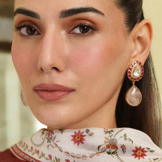Pink Kundan Drop Earring - Rabal
