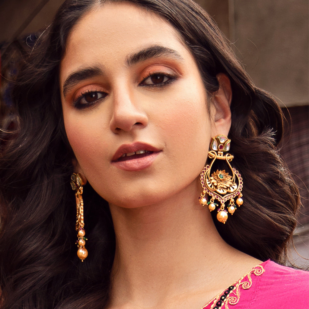 Multicolour Flower Kundan Drop Earring - Rabal