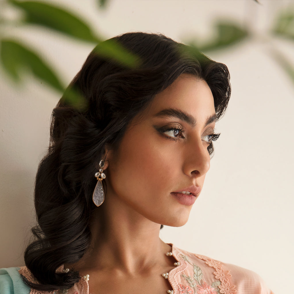 Carved White Drop Earring