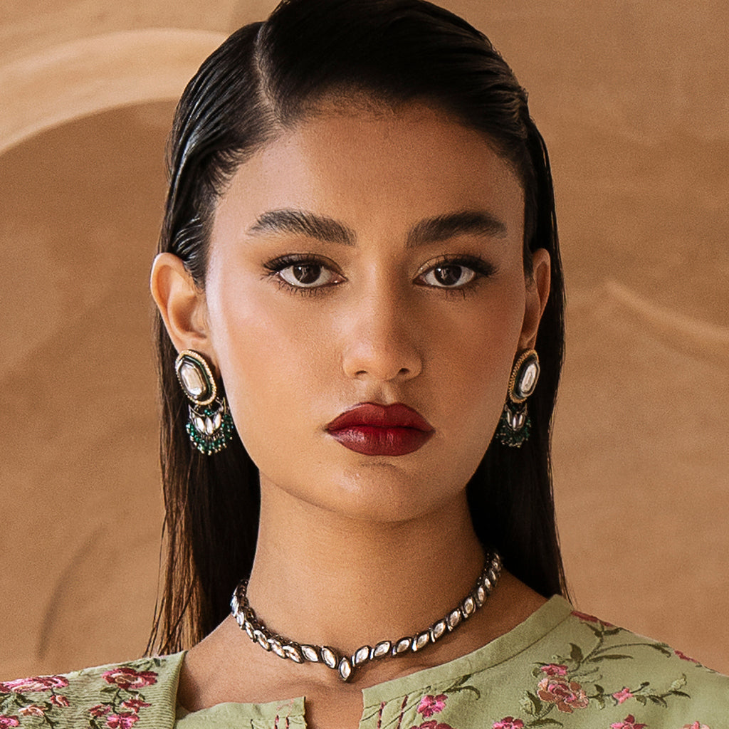 Mint Statement Kundan Drop Earring