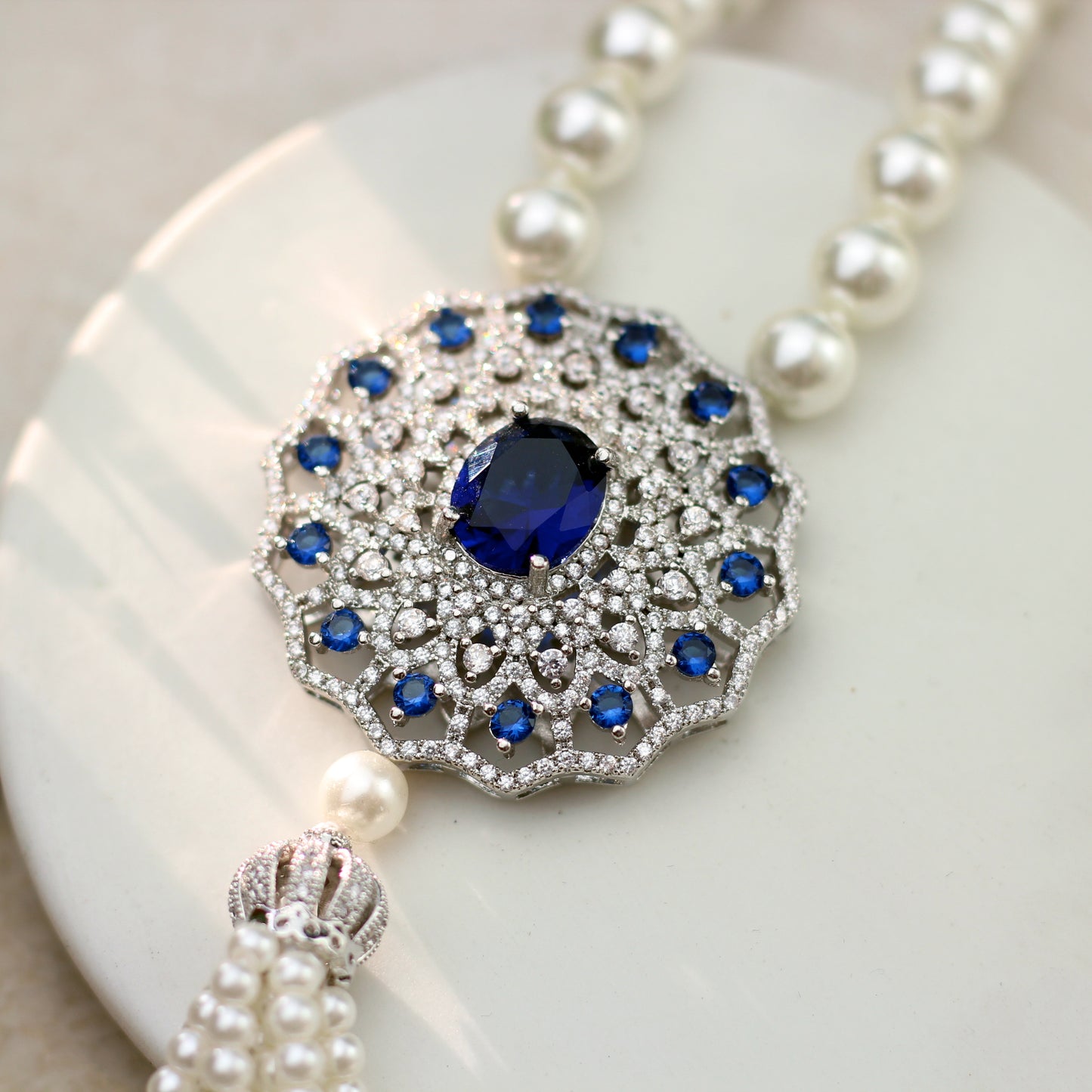Long Pearl Zircon Mala