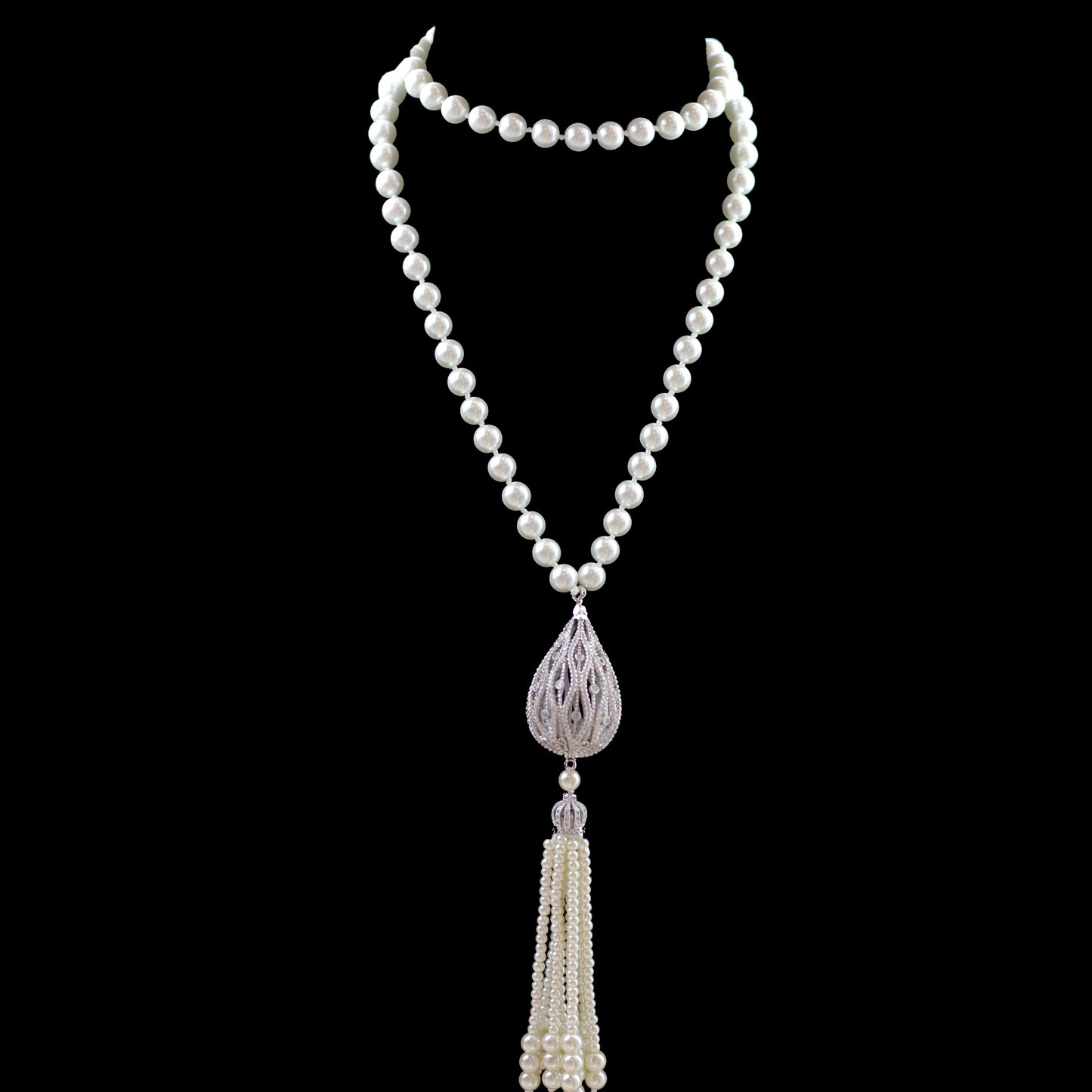 Long Pearl Zircon Mala