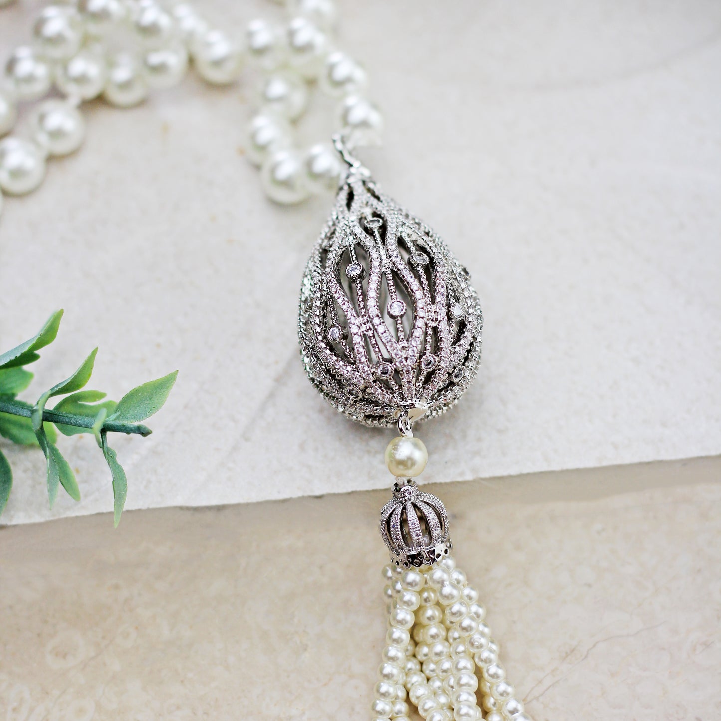 Long Pearl Zircon Mala