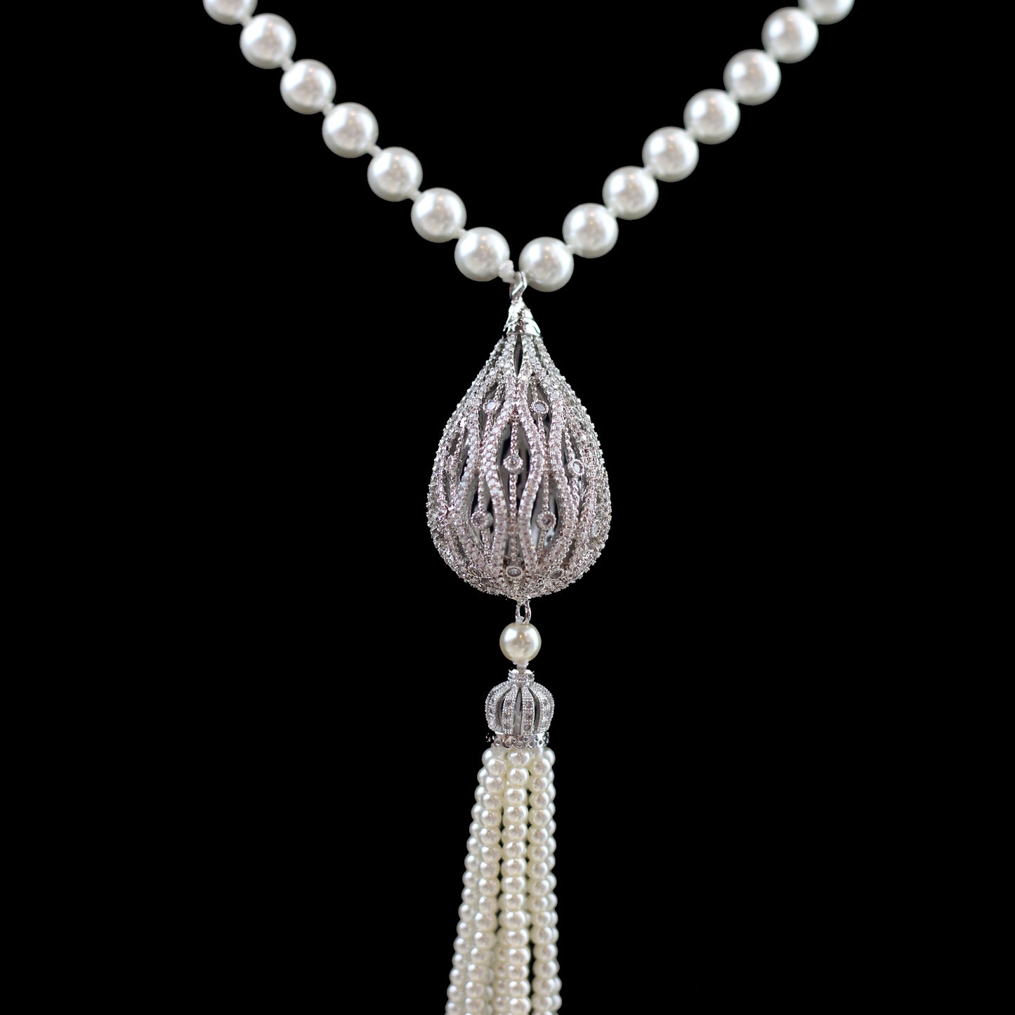 Long Pearl Zircon Mala