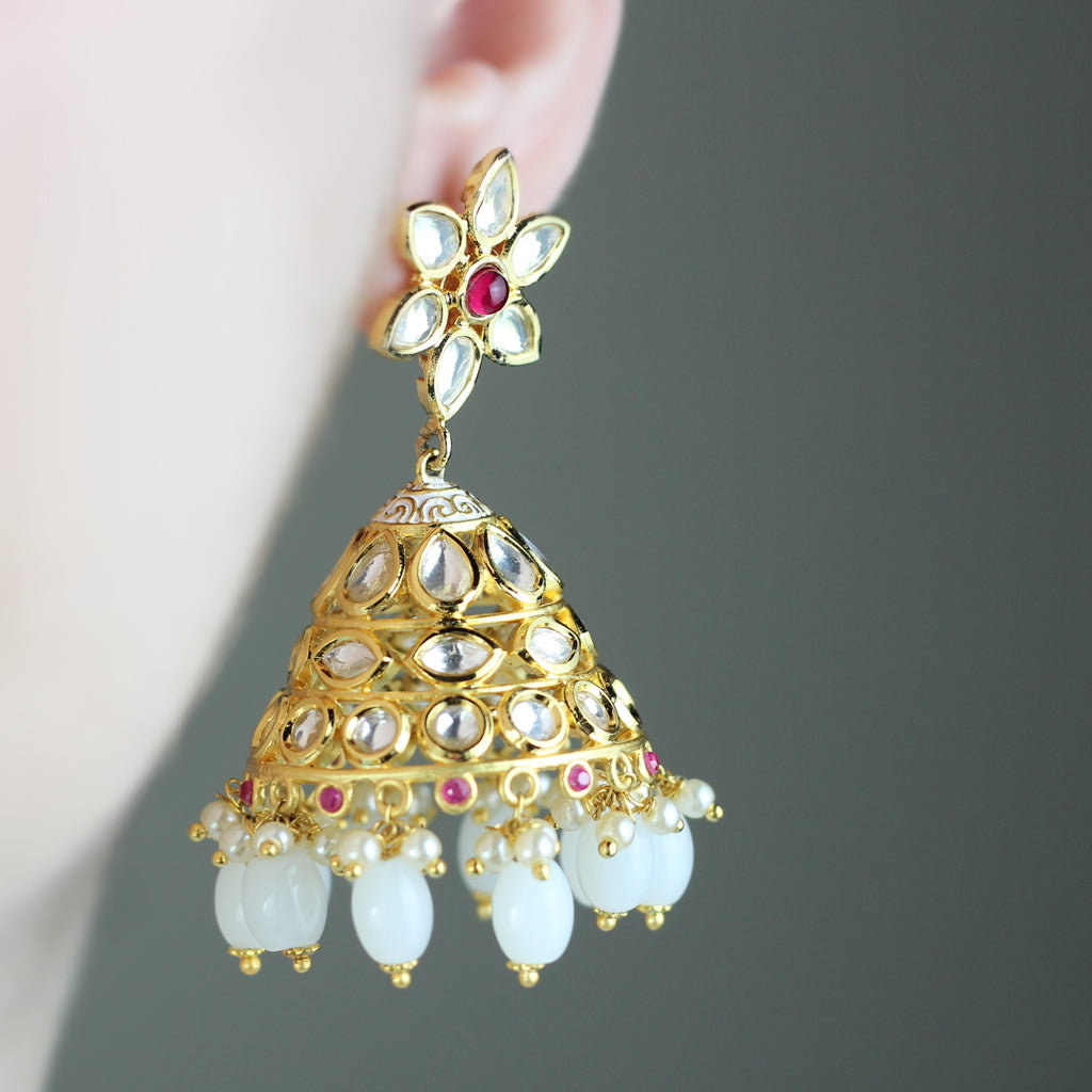 White Statement Kundan Jhumke I Earring