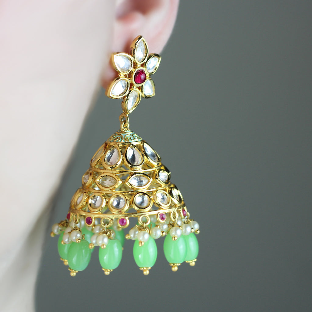 Statement Light Green Kundan Jhumke