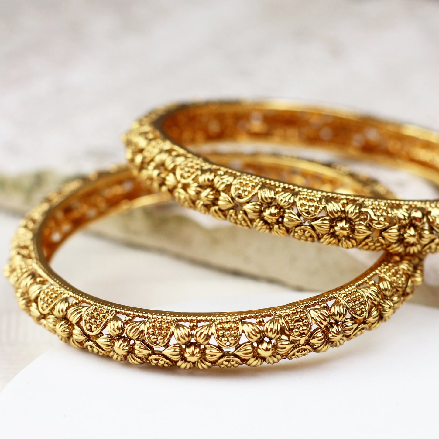Gold Antique Bangle Pair I Choorian