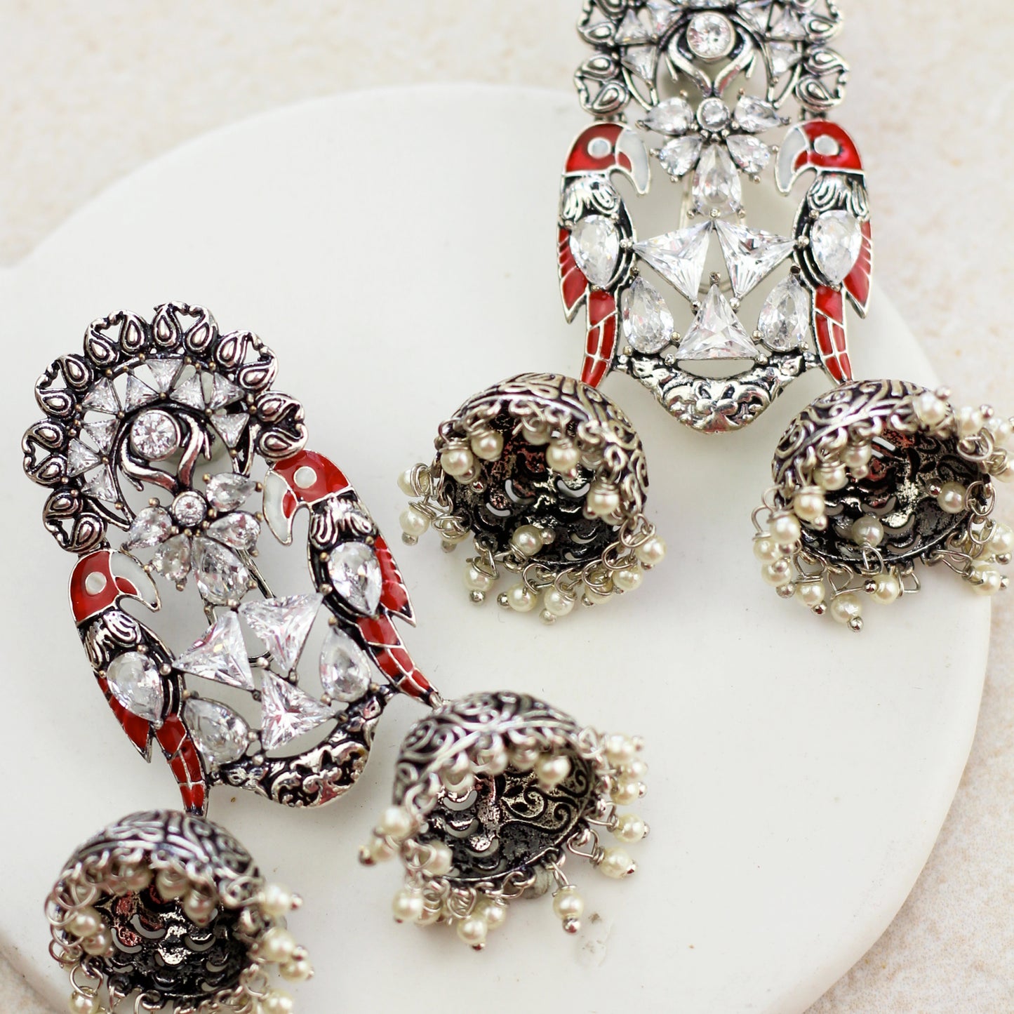 Red Statement Bird Drop Jhumki I Earring